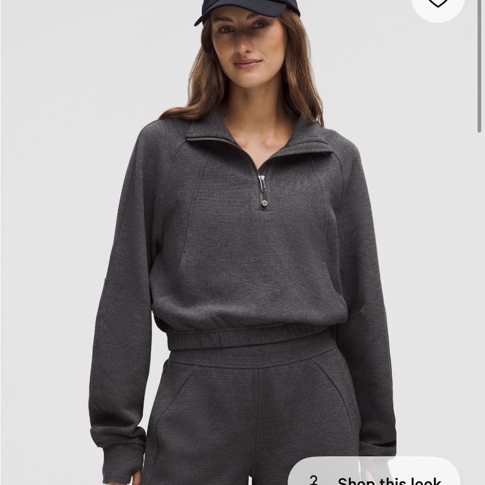 lululemon athletica Scuba cropped waffle half-zip. Heathered graphite grey.
